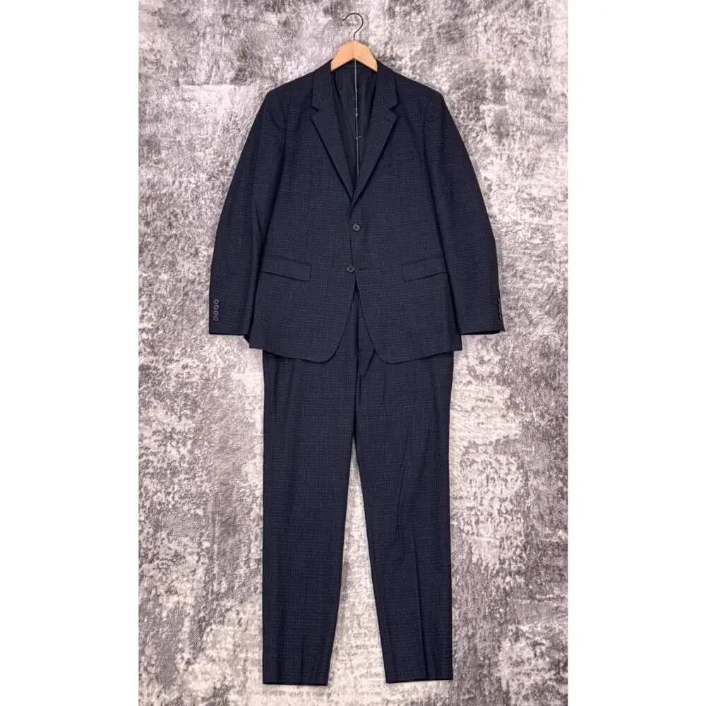 Theory Chambers Slim Fit Suit 42 R Mens Blue Wool Check Plaid 2 Piece
